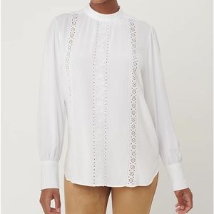 NWT Loft White with Eyelet Lightweight Flowy  Blouse Size Petite Large